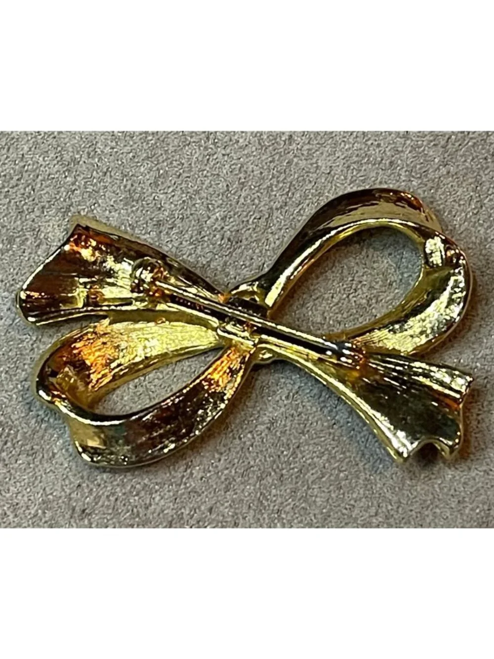 Vtg 70s 80s Signed Taiwan Gold Tone Textured Bow Brooch Rhinestone Ribbon Pin